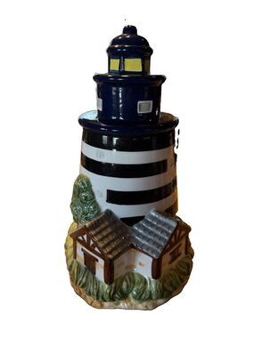 Lighthouse Cookie Jar Bico China 12" Beach House Ocean Summer